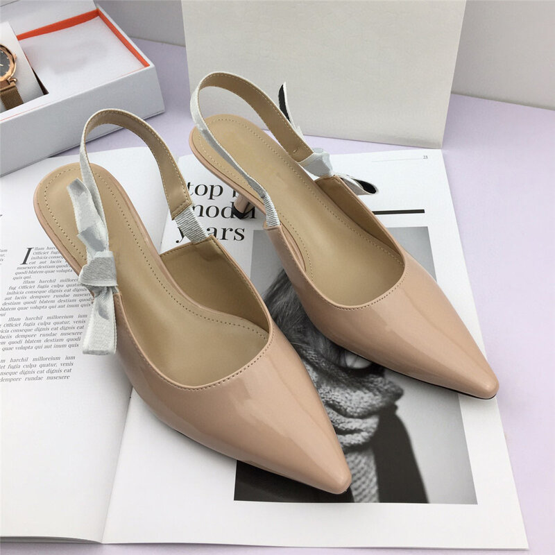 Sandalias bordadas con espalda descubierta para mujer, zapatos de tacón alto con punta puntiaguda, clásicos, para oficina, verano, 2021