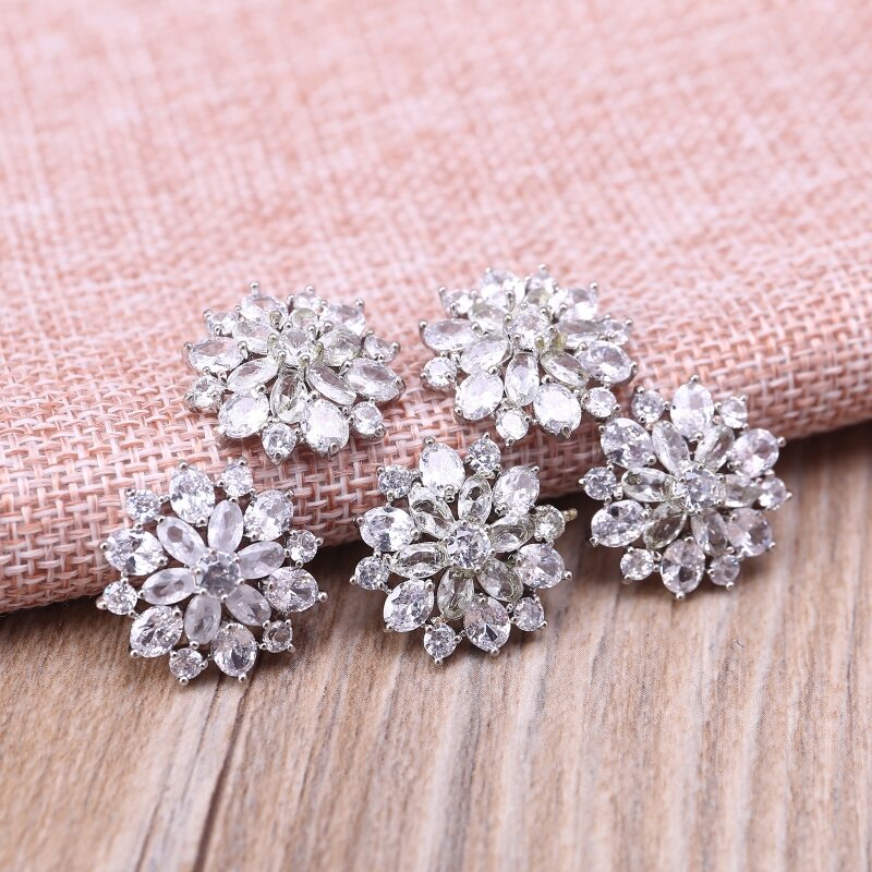 5Pcs 21mm Petals Flower Rhinestone Buttons Crystal Embellishments DIY Accessory 1015