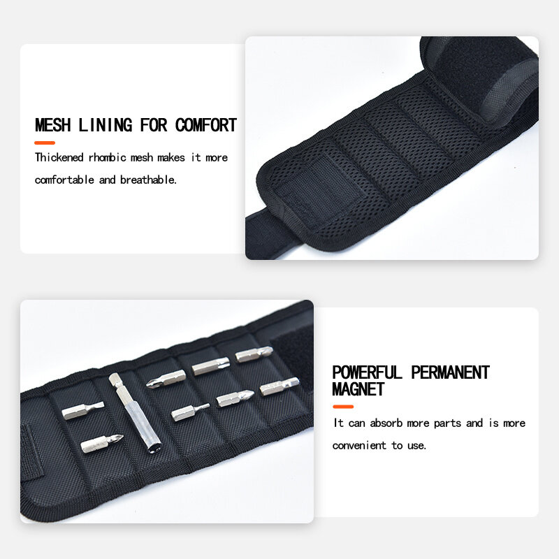 Polyester Magnetic Wristband 3pcs Strong Magnets Portable Bag Electrician Tool Bag Screws Drill Holder Repair Tool Belt