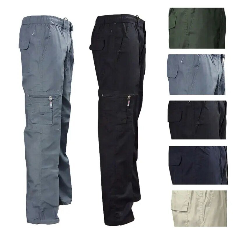Men's Solid Color Elasticized Summer Cargo Pants Cotton Cargo Combat Work Casual Pants Safari  Style Fashion Streetwear