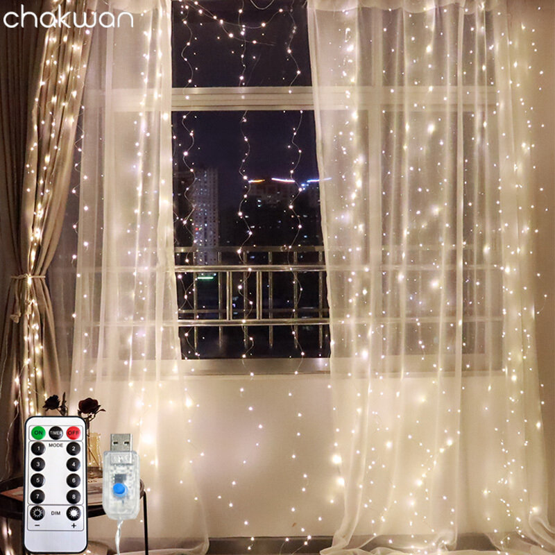 Cortina de luces Led de hadas, guirnaldas de Navidad, decoración de Ramadán para boda, fiesta de año nuevo, sala de estar en casa