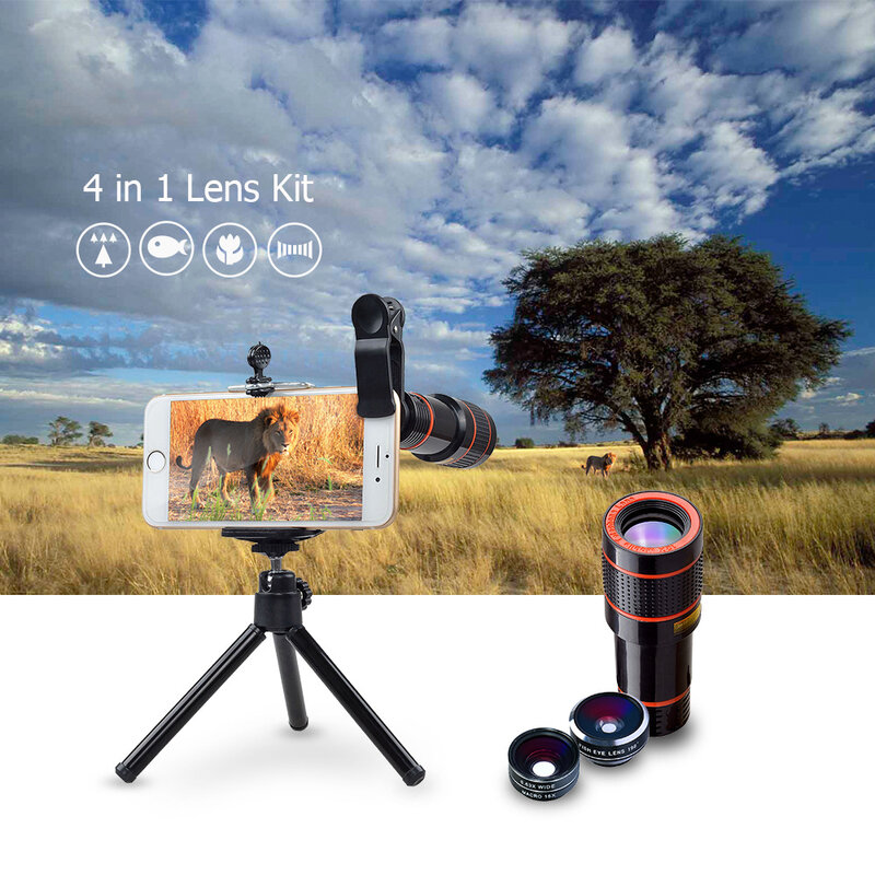 12x 8x Zoom ottico obiettivo Macro HD con copriobiettivo Clip per telefono per Smartphone obiettivo per fotocamera accessori per fotocamere obiettivo con filtro di ricambio