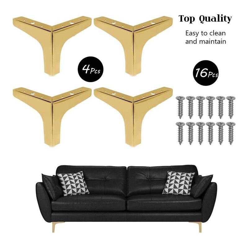 New 4Pcs 4-Inch Furniture Legs Modern Style Furniture Sofa Metal Rose Gold Triple-cornered Feet for Table Cabinet Cupboard
