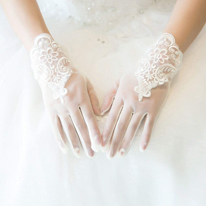 Gants de mariage pour protection solaire, en dentelle, découpés en diamant, sans doigts, en maille courte