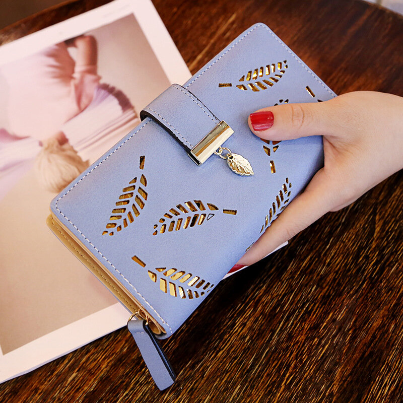Luxury Brand Wallets for Women 2020 Fashion Multi-card Long Wallet Gold Hollow Leaf Coin Purse Multi-functional Versatile Clutch