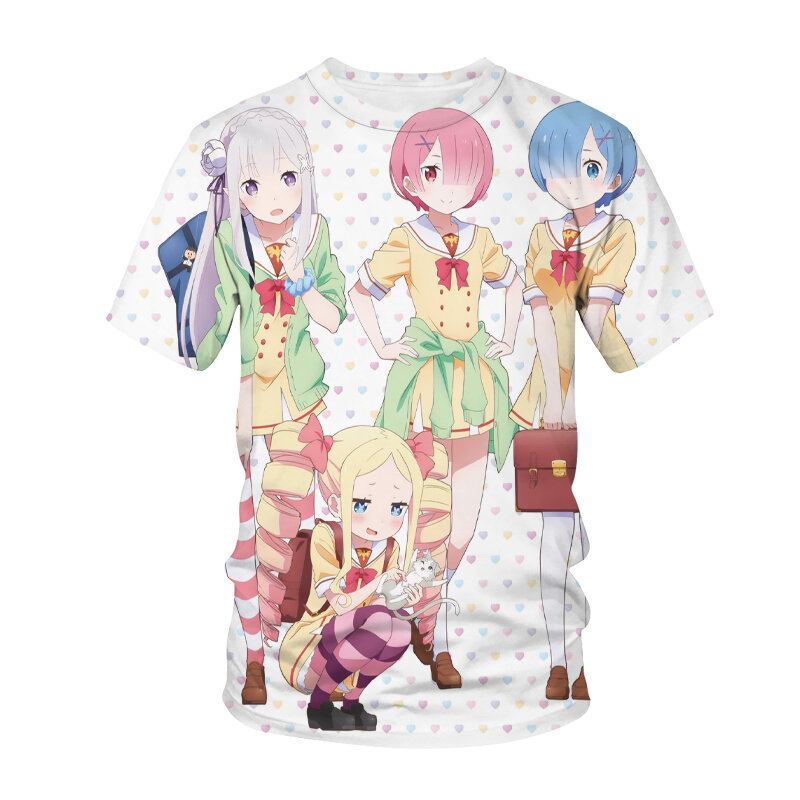 Re Zero Rem Ram 3D T-shirt z nadrukiem śliczne Kawaii dziewczyna Anime, Streetwear mężczyźni kobiety dorywczo mody T koszula Harajuku Hip Hop T Shirt topy