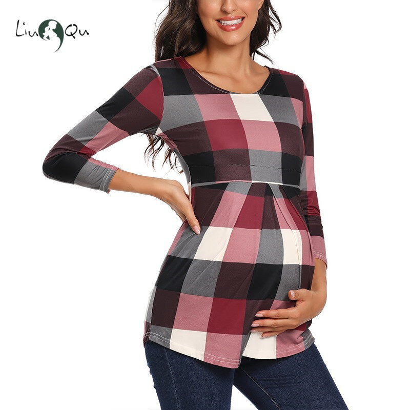 ファッション産科トップス妊娠中の女性の妊娠カジュアルな長袖tシャツファッションtシャツエレガントな女性トップ女性衣類