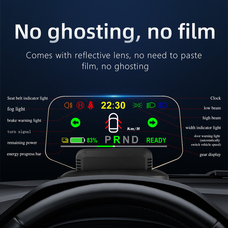 For Tesla Model 3/ Y Car HUD Head Up Display Speed Projector Overspeed Warning Alarm Water Temperature Voltage System Gear Guide