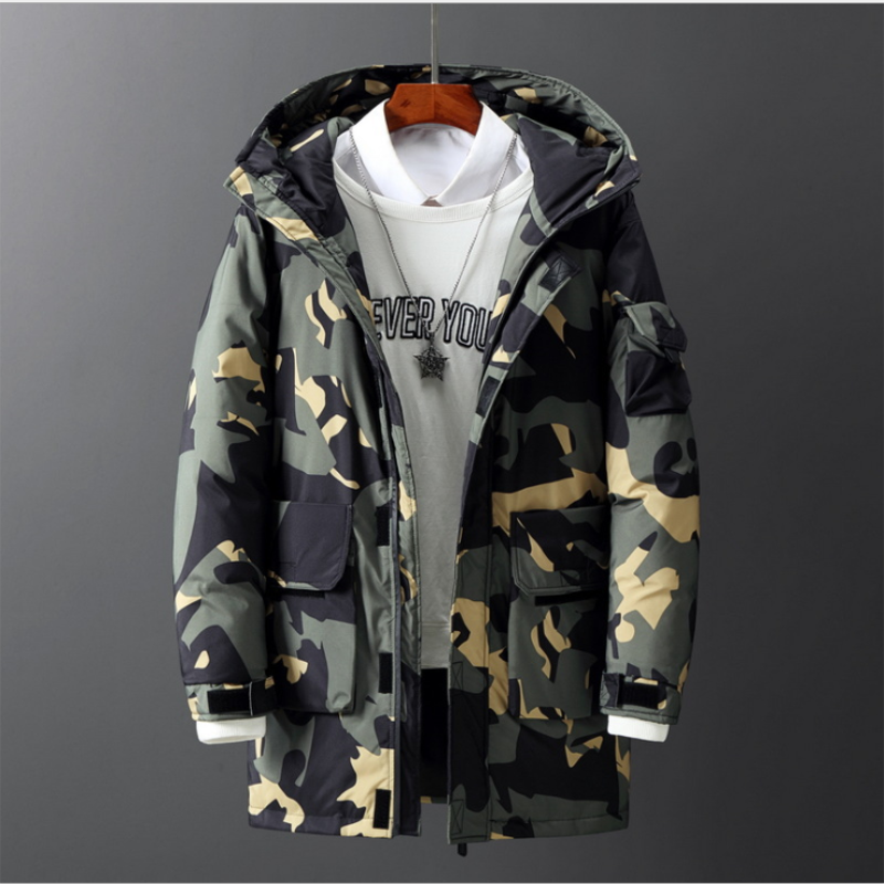 Men's Tooling Down Jackets Casual Camouflage Solid Color Men Down Clothing Winter Thicken Warm Outdoor Mens Coats New Trendy