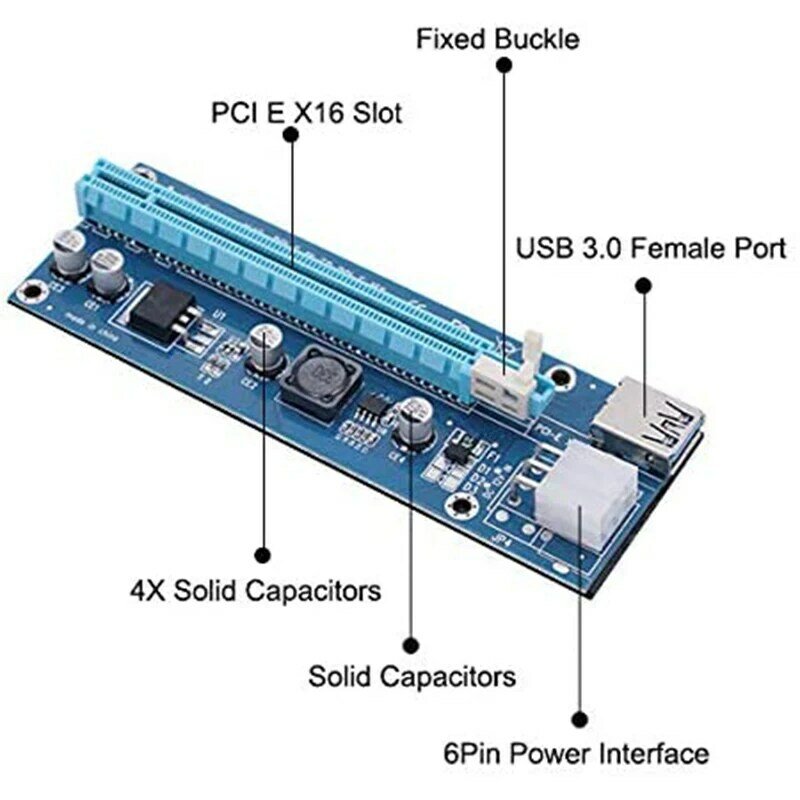 Carte d'extension USB 3.0 PCIe SATA 15 broches à 6 broches, 12 pièces/lot, 1X à 16X, câble d'alimentation pour Bitcoin
