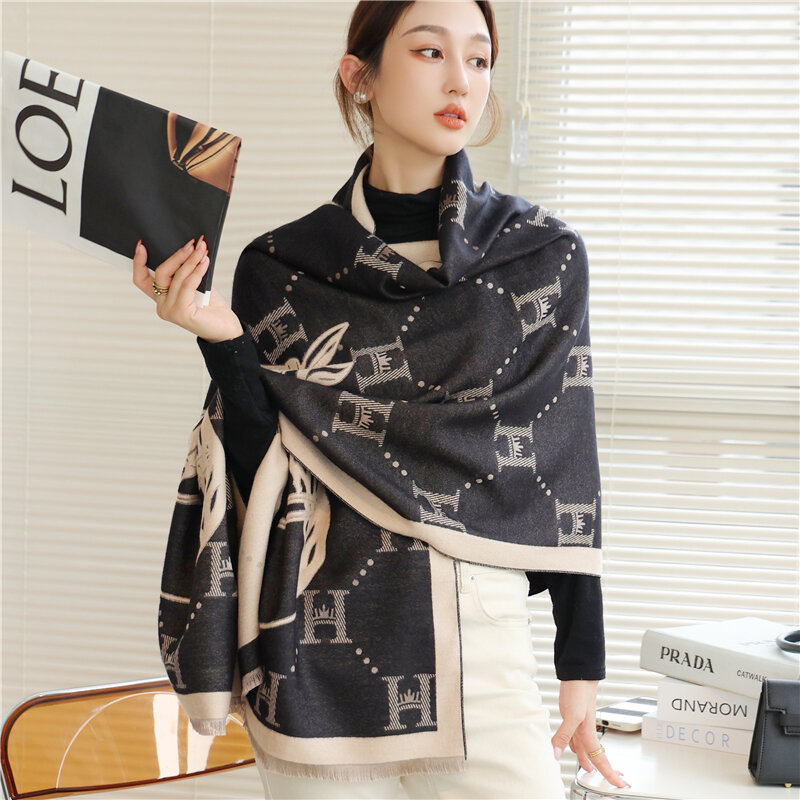 Дизайнерская теплая кашемировая шаль, шарф для женщин, роскошный брендовый шейный платок из пашмины, шарф, женское одеяло, палантины Echarpe 2021