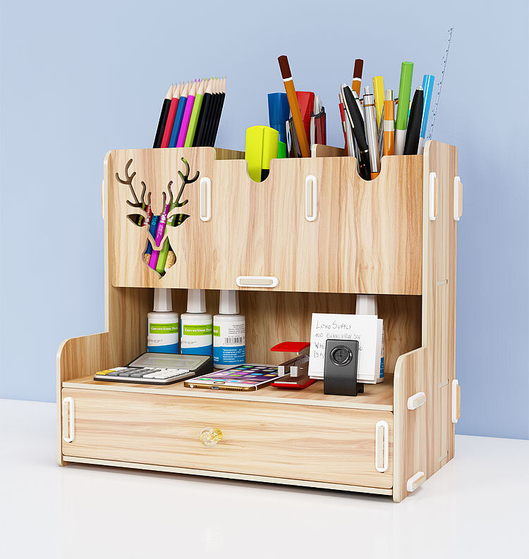 Ayane – boîte créative de réception de stylos, support d'apprentissage de bureau, organisateur de bureau, étagère de rangement fournitures en bois