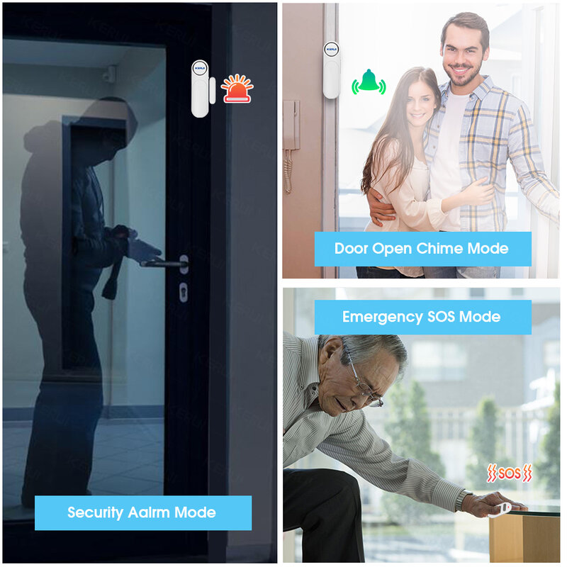 KERUI 300ft 120dB Wireless Door/Window Alarm Anti-Theft Motion Detector รีโมทคอนโทรลสำหรับความปลอดภัยภายในบ้าน PIR ควัน