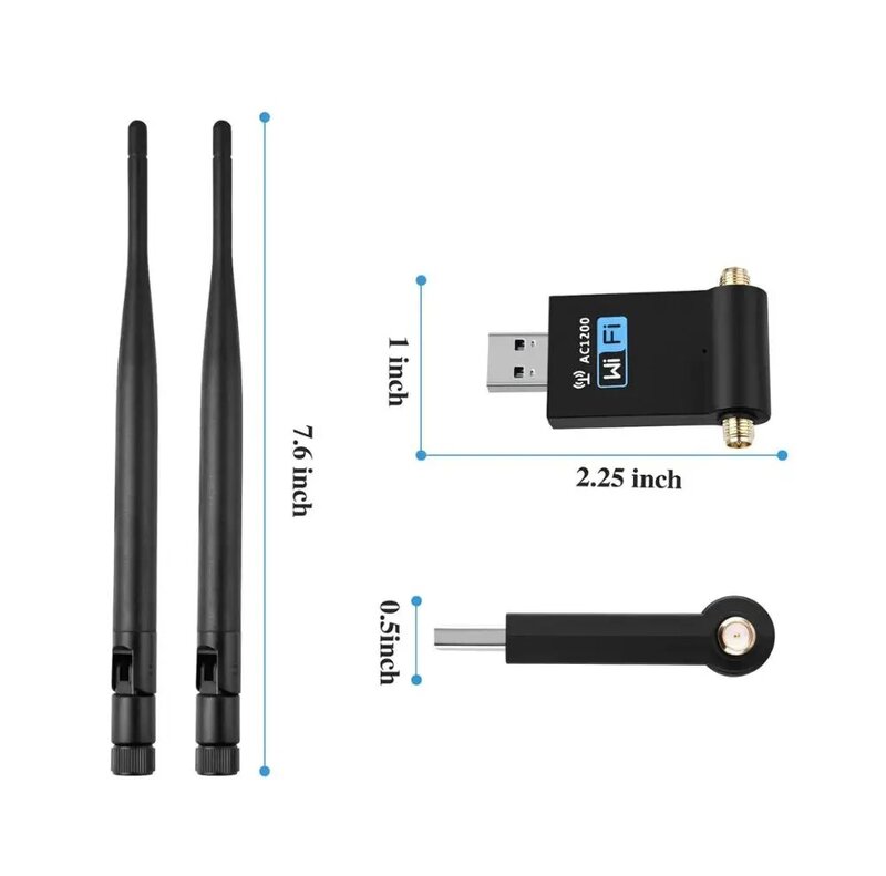 Adaptateur Dongle Wifi USB 1200Mbps 5Ghz 2.4Ghz, double bande, antenne Wifi RTL8811AU, adaptateur LAN pour ordinateur de bureau/portable/PC Windows Mac