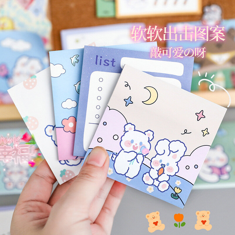 90Page Cartoon Cute Sticky Notes Student Office School Supplies Memo Pads Kawaii Decor Message Planner Label Paper Tearable Plan