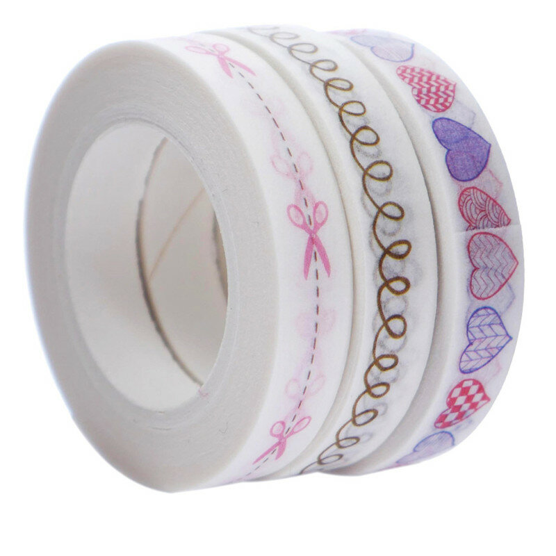 3 estilos 8mm * 10m Scrapbooking cinta adhesiva corazón patrón auto-adhesivo diario Ablum decoración Washi Tape de papel la escuela suministros
