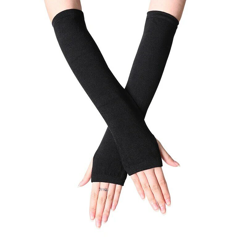QCOOLJLY Fashion Autumn Wrist Arm Hand Arm Warmers Knitted Fingerless Gloves Long Sleeve Soft Striped Elbow Gloves