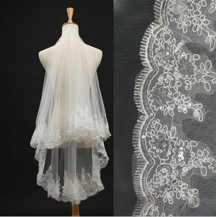 Voile de mariée ivoire blanc crocheté, accessoires de mariage, une couche, bord en dentelle, nouvelle collection