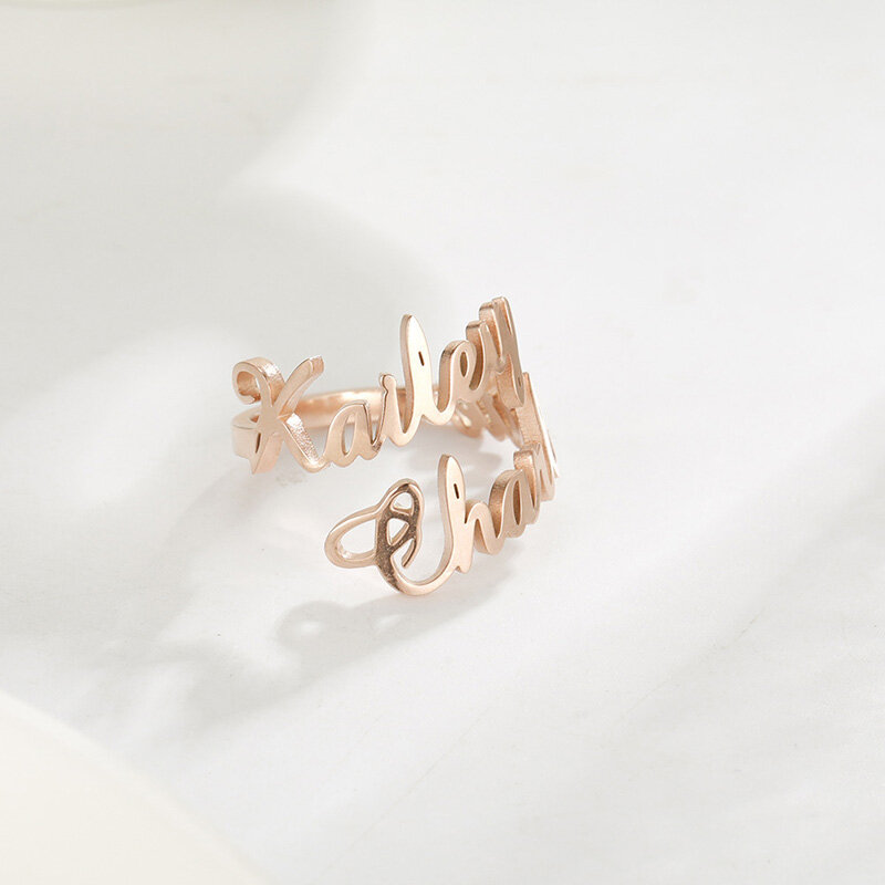 Novo personalizado dois-nome amantes casal anel ajustável presente personalizado de aço inoxidável personalizado aniversário anel de jóias