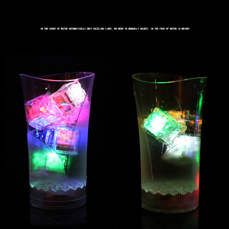 12Pcs DIY LED Flash ก้อนน้ำแข็ง Novelty เครื่องดื่มถ้วย Sensor สีสันเรืองแสงโคมไฟสแควร์บาร์ปาร์ตี้ปาร์ตี้ decor