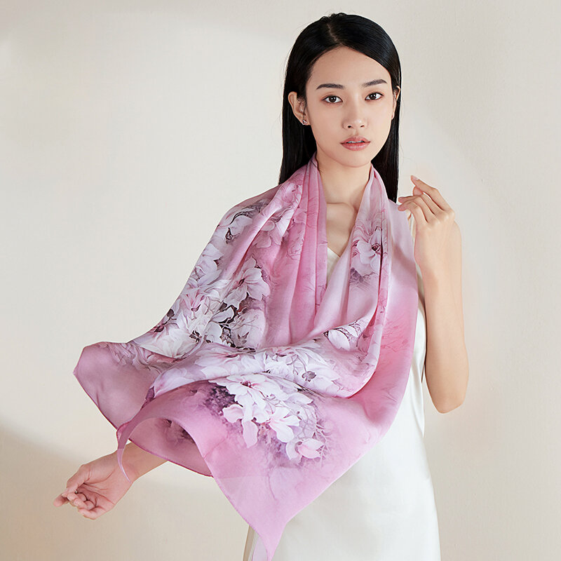 100% Natural Silk Chinese Painting Style Long Scarf Women Pure Silk Wraps Shawl Neckerchief 170*53cm Luxury Silk Bufanda Foulard