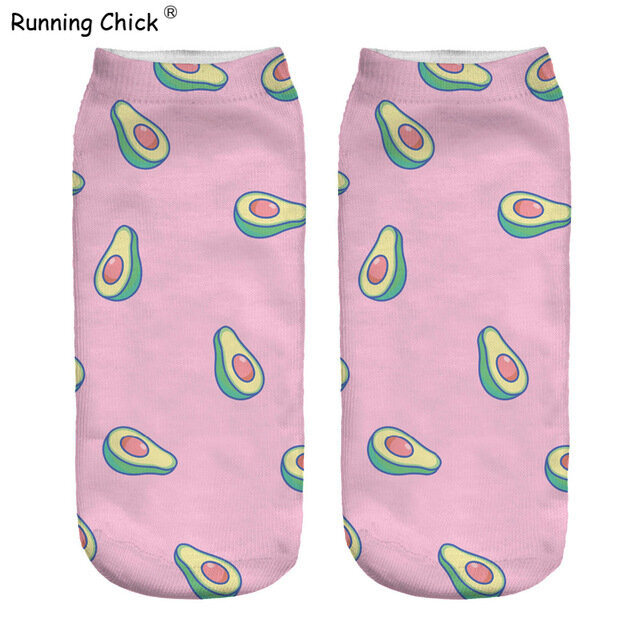 RUNNING CHICK Avocado pink print ankle socks women