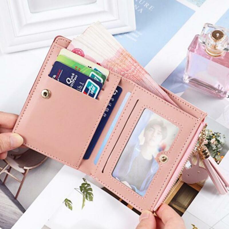 50% Dropshipping!!Faux leather tassel zipper closed compartment color block card holder credit card wallet