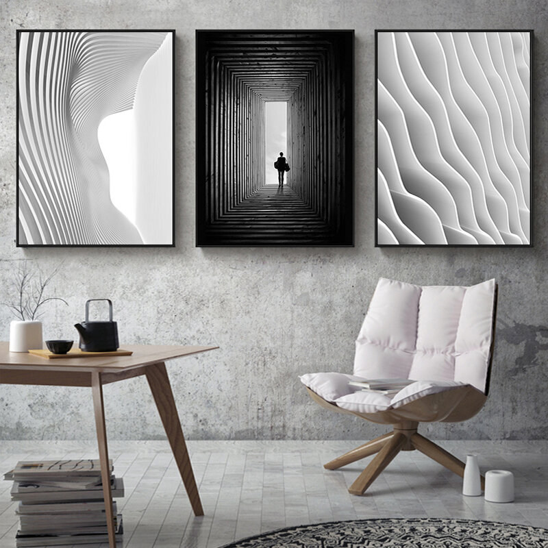 Toile d'art mural nordique noir et blanc, affiches de peinture, impressions abstraites, images de construction pour décor Morden de salon