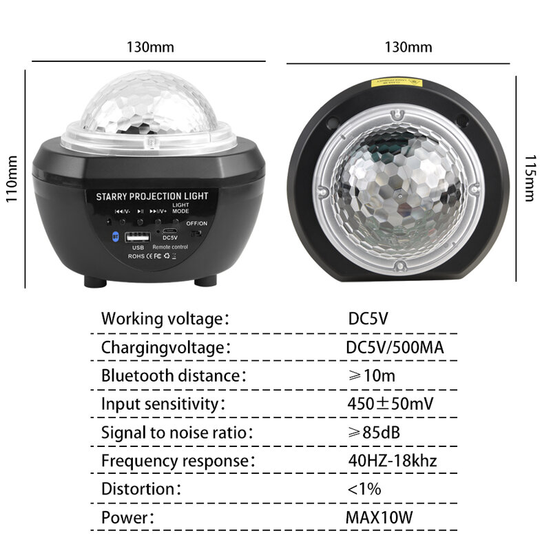 Starry โปรเจคเตอร์โปรเจคเตอร์เด็ก Night Light Galaxy แสงพรรควัยรุ่นตกแต่งห้องเครื่องเล่นเพลงแบบพกพา