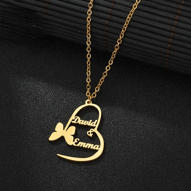 Customized Heart Name Necklace Personalized Butterfly Stainless Steel Pendants  Custom Letters Clavicle Chain Jewelry for Women