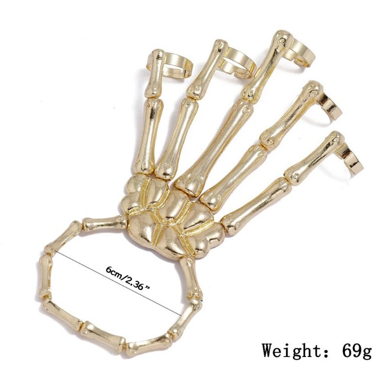 Pulsera de esqueleto de Metal exagerada 652F, accesorios de Halloween, adornos de garra de fantasma, pulsera gótica de esqueleto de dedo para Cosplay