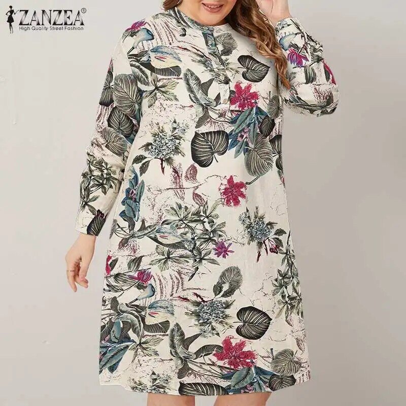 ZANZEA-Blusa con estampado bohemio para mujer, camisa informal de manga larga con estampado Floral, talla grande, para fiesta y vacaciones, 2022