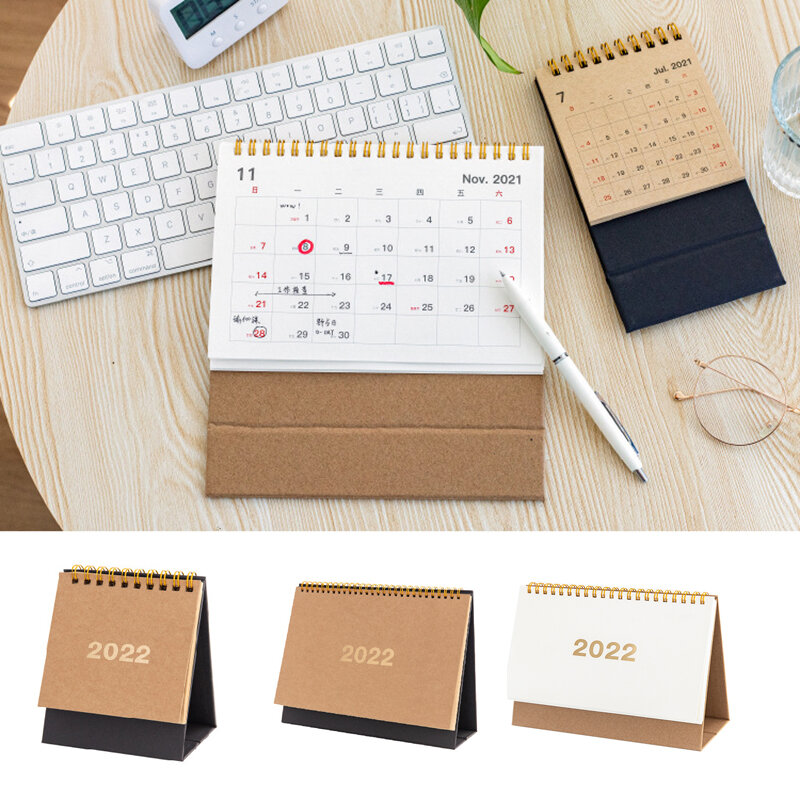 Mini papier de bureau de couleur unie Simple, calendrier Simple, double calendrier quotidien, planificateur de Table, Agenda annuel, 2022 ans