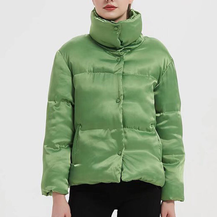 Женская однотонная однобортная куртка с воротником-стойкой, Осень-зима 2021