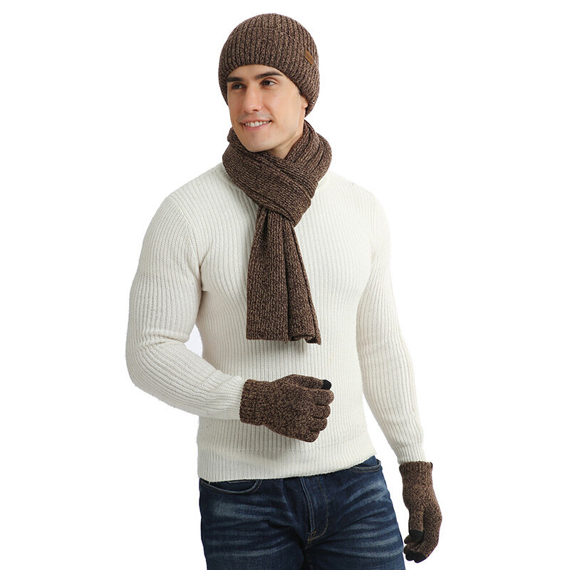 Herbst und winter warm anzug mischfarbe gestrickt männer woolen starke hut schal männer handschuhe drei geschenke für männer