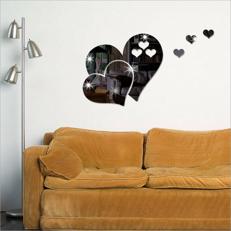 3D Mirror Love Hearts Wall Sticker Decal DIY Home Room Art Mural Decor Removable Modern Art Vinyl Decal Mural Wall