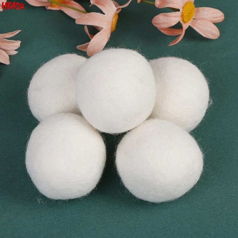 Bolas de secador de lã, 5 unidades, natural, virgem, reutilizável, amaciante, lavanderia, 5cm