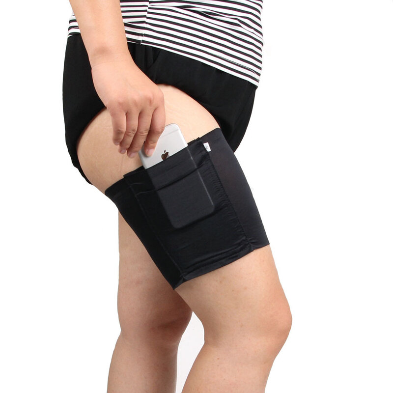 JIZI Anti-Slip ต้นขาเข็มขัดแรงเสียดทาน Breathable ที่มองไม่เห็นขาสุภาพสตรีกระเป๋าโทรศัพท์มือถือกระเป๋าถ...