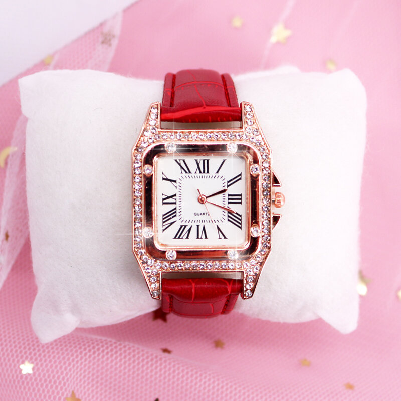 Moda senhoras relógio de pulso da marca superior couro feminino relógios casuais diamante quartzo relógio de pulso feminino zegarek damski