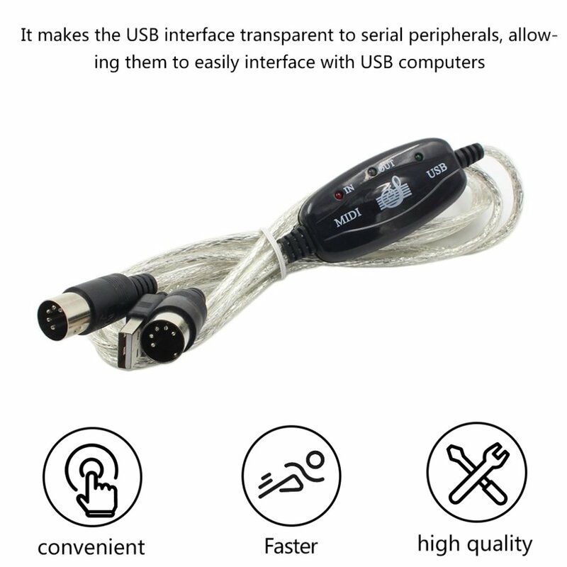 USB MIDI Cable Converter Keyboard to PC New 2M to Music Keyboard Cord USB IN-OUT MIDI Interface Black Cable Adapter