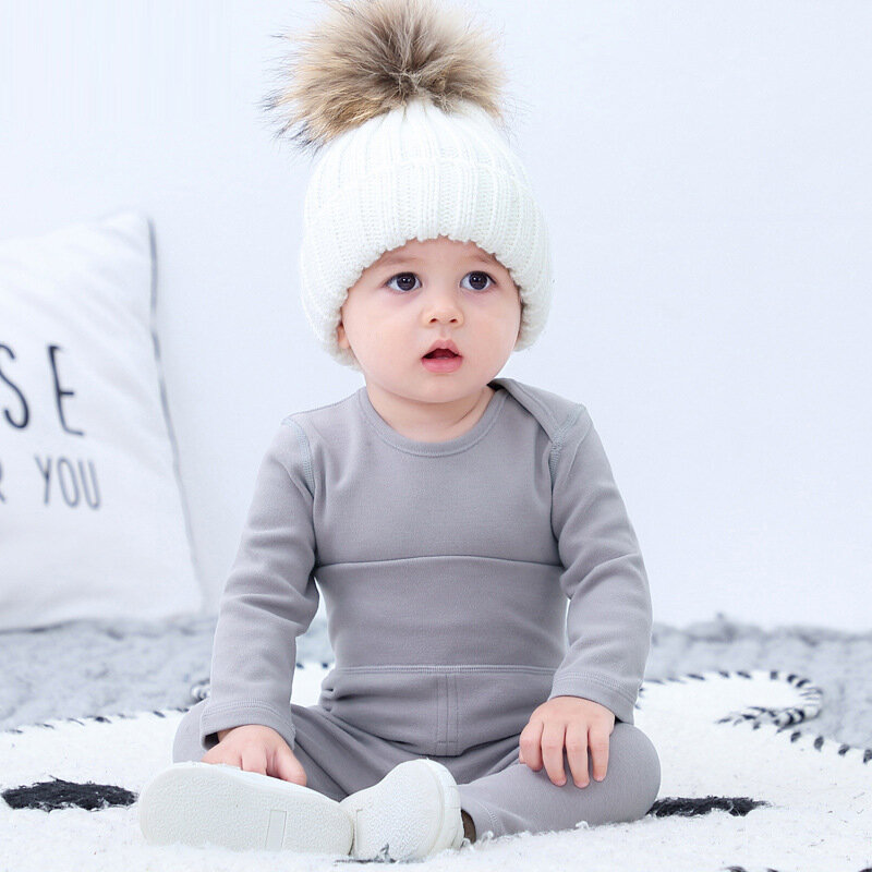 Komplety bielizny niemowlęcej jesienno-zimowa noworodek ciepłe kalesony Unisex bawełna stałe piżamy garnitury noworodek bielizna nocna