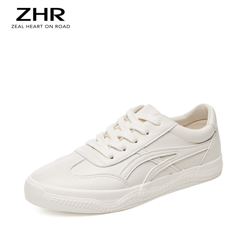 ZHR 2021 여성 운동화 화이트 플랫 스니커즈 소프트 레이스 업 테니스 Feminino Zapatos De Mujer 컴포트 워킹 캐주얼 슈즈