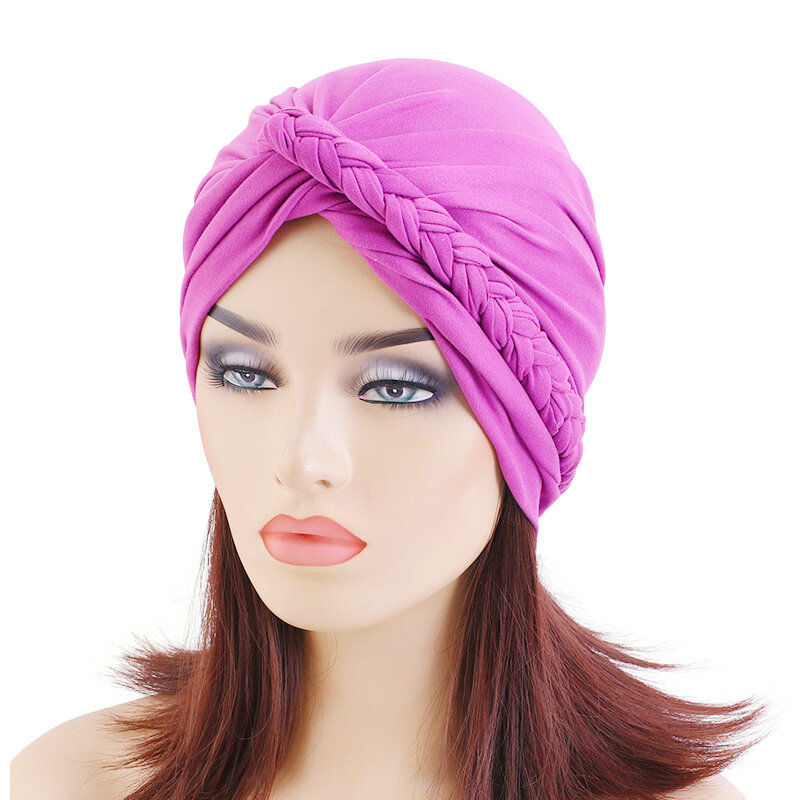 Turbante trenzado bohemio hecho a mano para mujer, tocado elástico musulmán, Hijab islámico, envoltura para la cabeza, gorros de quimio para el cuidado del cabello