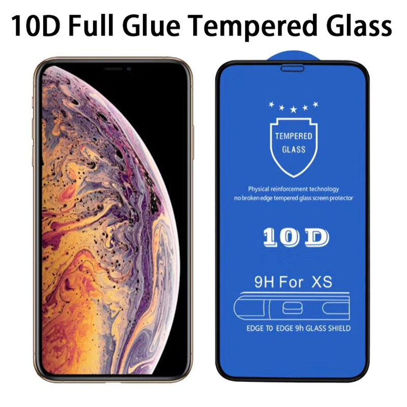 Cubierta completa de vidrio templado 10d para Iphone, Protector de pantalla de vidrio para modelos 12, 11, X, Xr, Xs Max, 8, 7, 6s, 6 Pro Max, 1-3 unidades