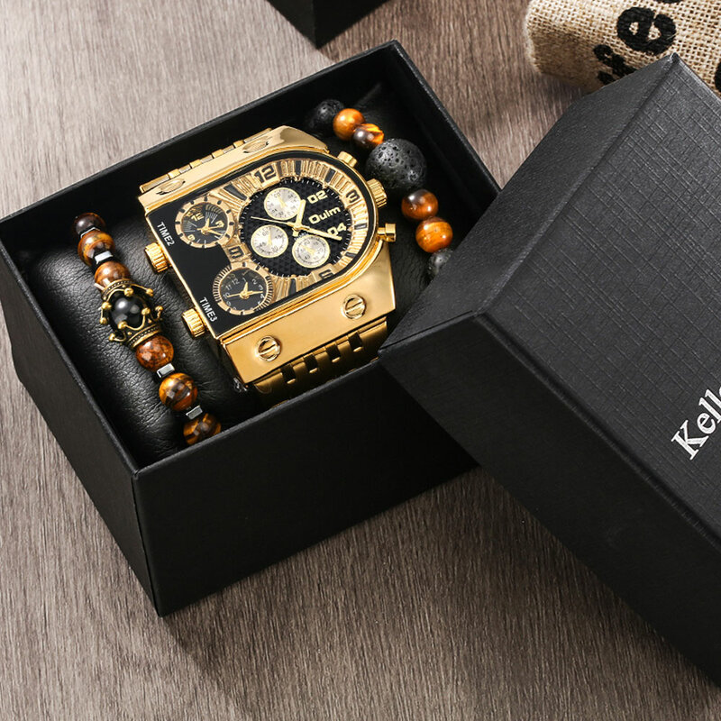 Reloj deportivo con esfera grande para hombre, pulsera de cuarzo analógico de acero inoxidable, de lujo, informal y de negocios, regalo