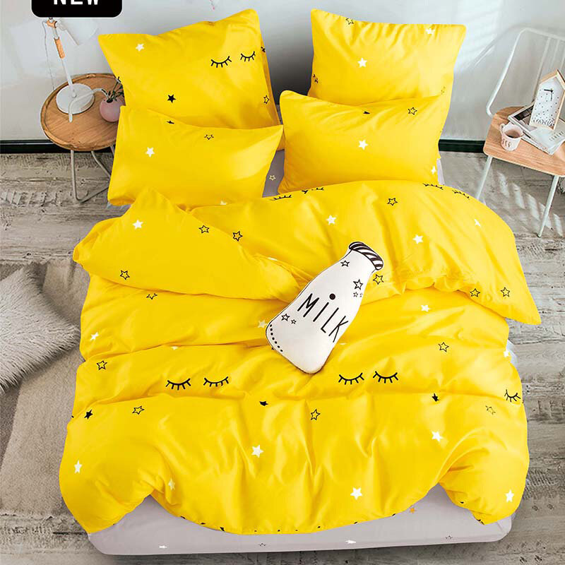 T-ALL bedding set Pure cotton Pure color A/B double-sided pattern Cartoon Simplicity Bed sheet quilt cover pillowcase 4-7pcs