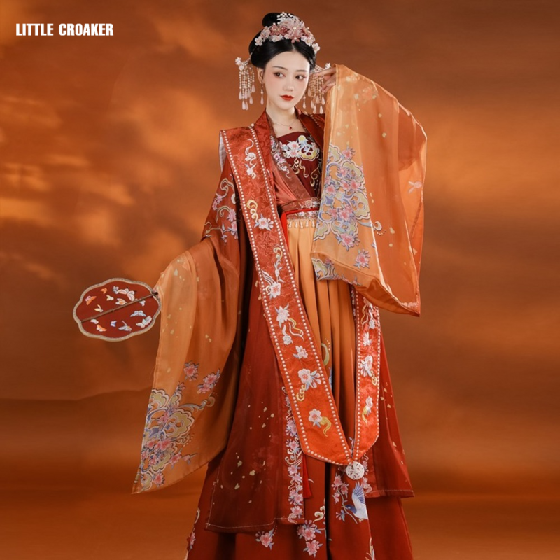 الفاخرة التطريز Hanfu النساء الصينية التقليدية Hanfu الأحمر كامل طول فستان الإناث تأثيري زي الأداء الأنيق