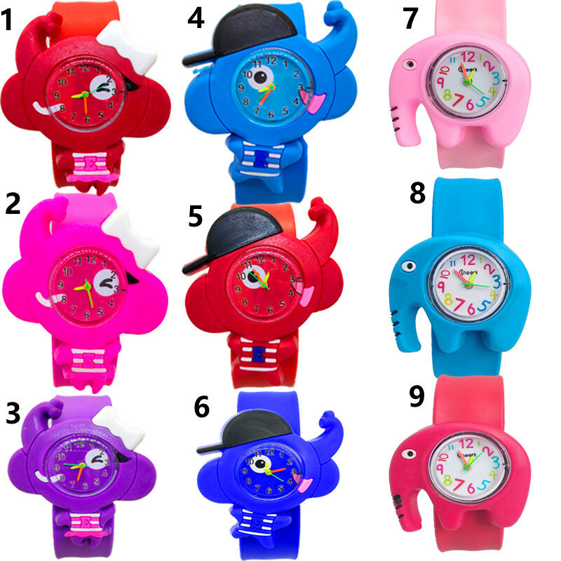 3 estilos 3d dos desenhos animados forma elefante crianças relógio para crianças esportes relógio para menino menina bebê adequado para crianças envelhecidas 3-10