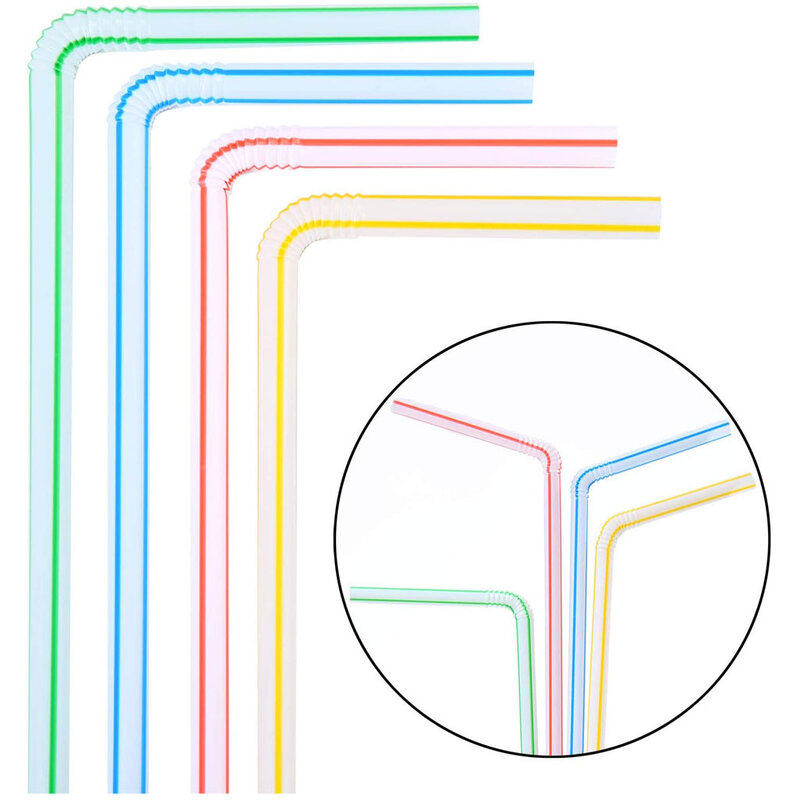 Palhas bebendo plásticas de 200 pces 8 polegadas longas multi-coloridas canudos descartáveis dobráveis festa multi colorido arco-íris palha