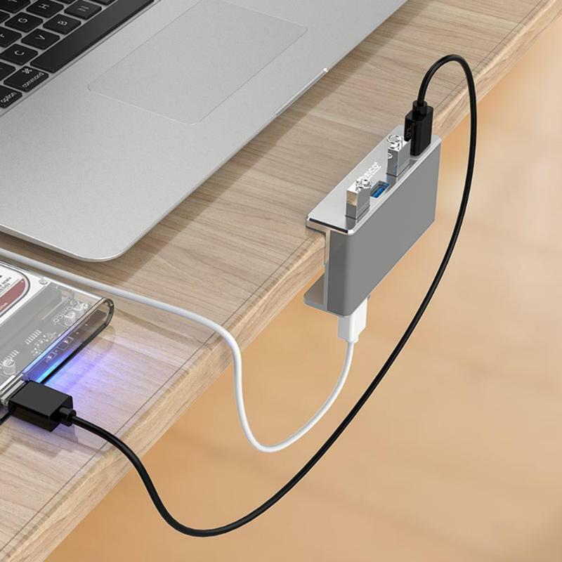 HUB Tipe Klip USB 3.0 4 Port Aluminium untuk Rentang Klip Laptop Desktop 10-32Mm dengan Paket Hadiah Kabel Tanggal 100Cm